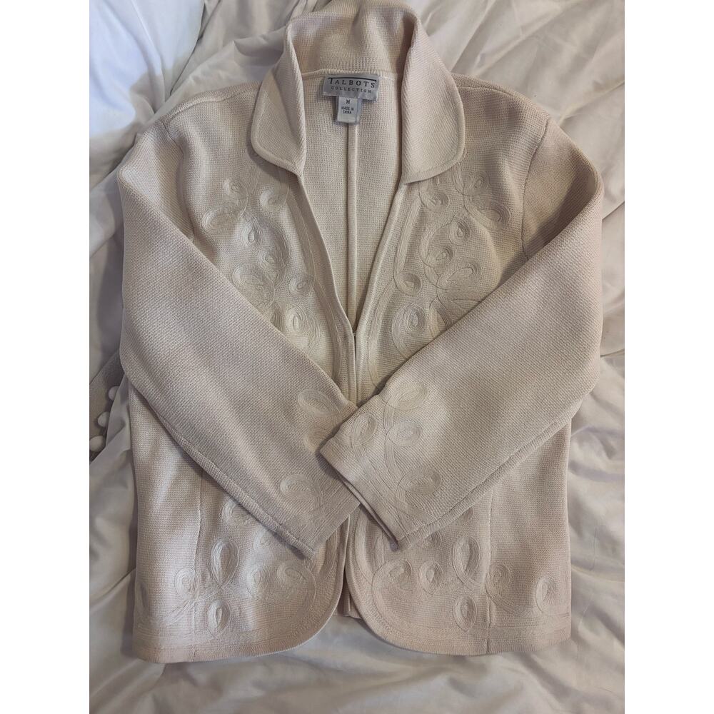 Talbots Collection Silk Blend Cardigan Jacket Medium Cream Embroidered sweater - Picture 4 of 9